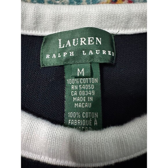 Lauren Ralph‎ Lauren Navy Blue Embroidered Pocket Crest Crewneck Sweater Size M - Picture 5 of 8